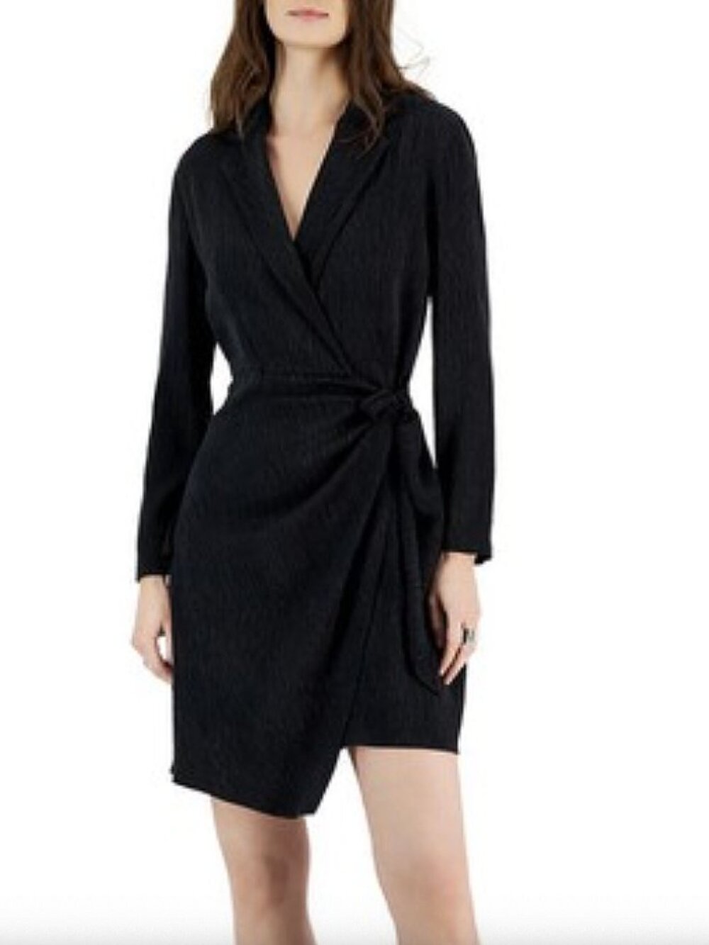 NWT! $348 HUGO Black Textured Wrap Long Sleeve Dress 0 XS